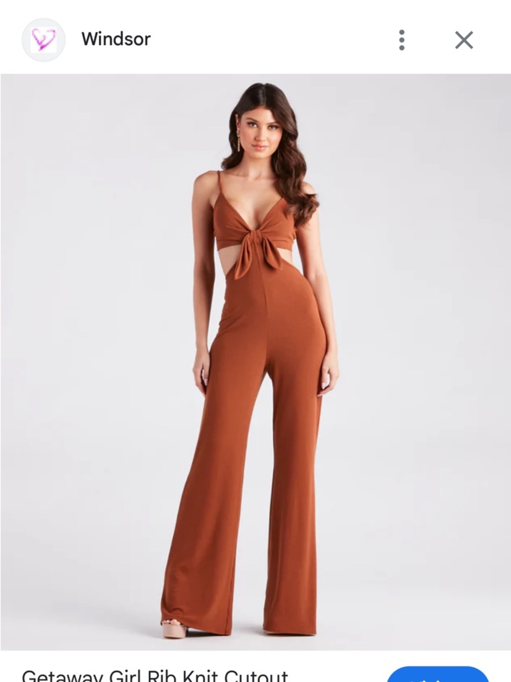 Windsor Rust Rib Knit Cutout Wide-Leg Jumpsuit